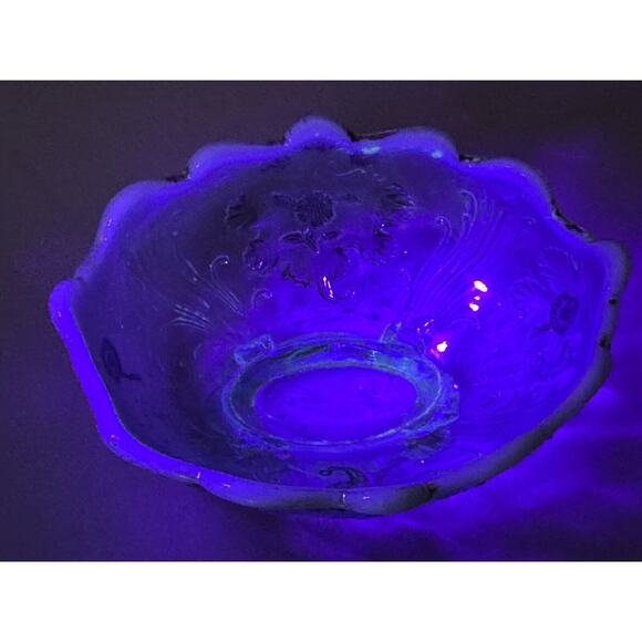 Antique Northwood Blue Opalescent Carnelian Everglades Berry Bowl Gold - Picture 4 of 10